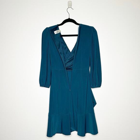 Eliza J Faux Wrap Midi Dress Women's Teal Size 0 - Picture 4 of 6